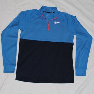 Nike Men’s Running Long-Sleeve 1/4 Zip Shirt Blue/Navy Neon Trim Dri-Fit NWOT